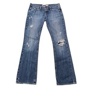 Abercrombie & Fitch Dark Wash Distressed Emma Boot Cut Blue Jeans